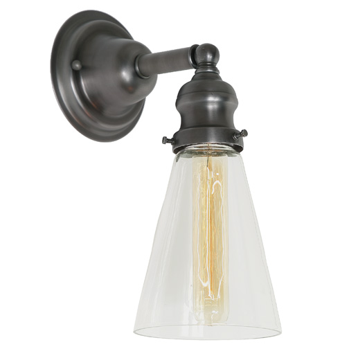 JVI Designs 1210-18 S10 One light Union Square wall sconce gun metal finish 4.75" Wide, clear mouth blown glass shade